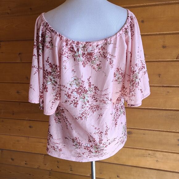 Vintage 70's Pink Floral Boho Cottagecore Pastel Flutter Sleeve Blouse Shirt Top - Picture 3 of 6
